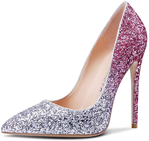 Crushed Purple Silver Fading Sequin High Heel Pumps