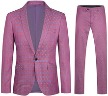Load image into Gallery viewer, Men&#39;s Pink Plaid Lightweight Notched Lapel Tuxedo Suit