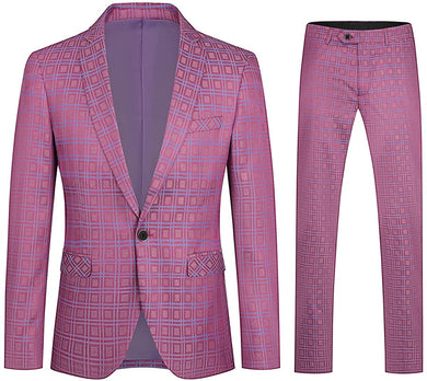 Men's Pink Plaid Lightweight Notched Lapel Tuxedo Suit