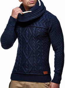 Men's Black Knitted Long Sleeve Pullover Hooded Sweater