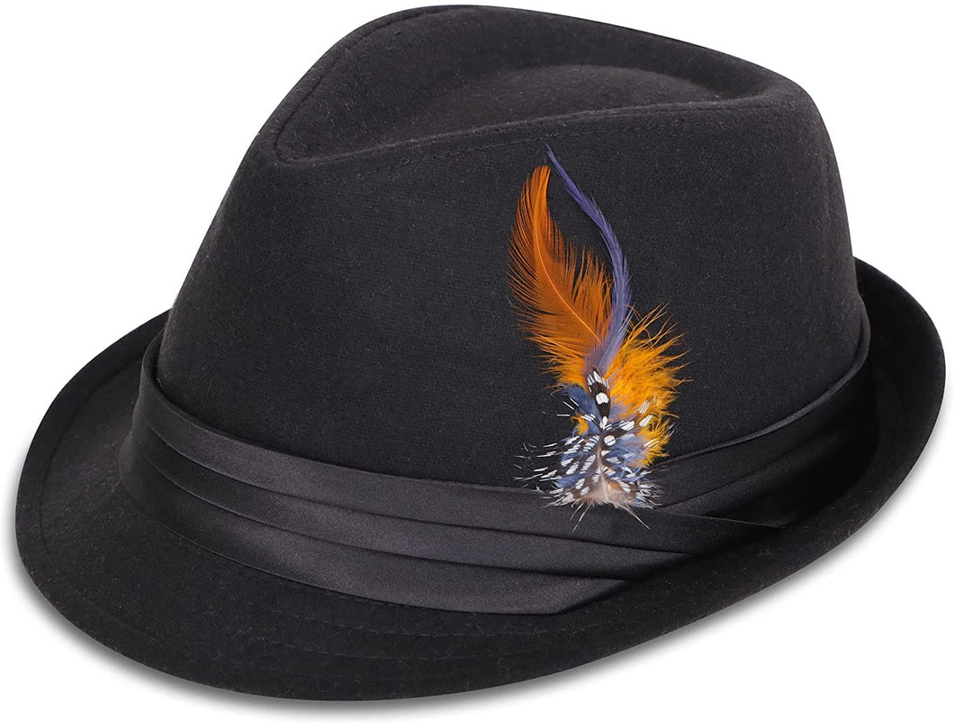 Men's Black-Orange Classic Manhattan Style Fedora Hat