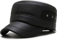 Load image into Gallery viewer, Men&#39;s Black Leather Military Cadet Peaked Cap with Earflap