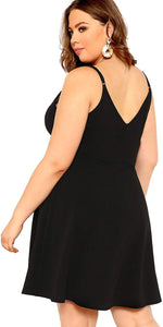 Wrap Front Black Sleeveless Plus Size Cami Dress