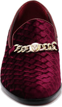 Load image into Gallery viewer, Men&#39;s Burgundy Satin Classic Gold Chain Tuxedo Dress Loafer