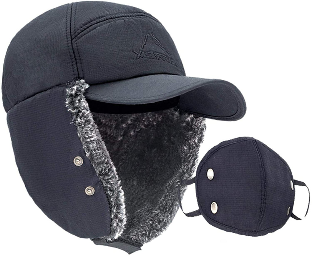 Men's Black Warm Trooper Aviator Hat with Earflaps