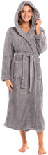 Load image into Gallery viewer, Comfy Gray Warm Fleece Long Plush Hooded Bathrobe