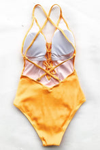 Load image into Gallery viewer, Cabana Yellow One Piece Lace Up Swimsuit
