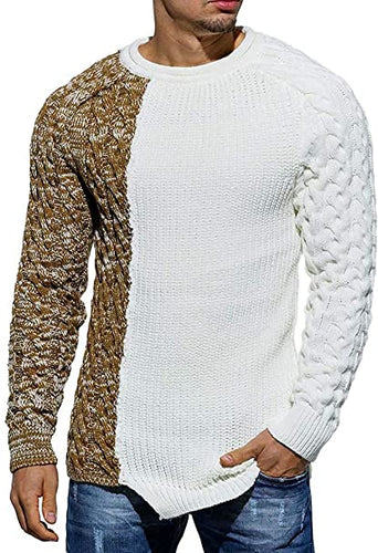 Men's Brown & White Two Tone Long Sleeve Knit Sweater