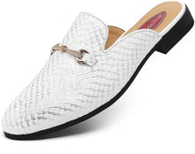 Load image into Gallery viewer, Men&#39;s Leather White Snakeskin Slip On Dress Shoes