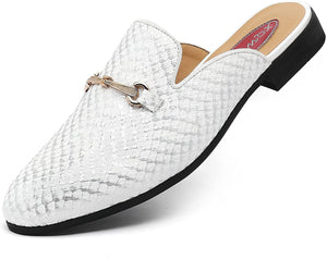 Men's Leather White Snakeskin Slip On Dress Shoes