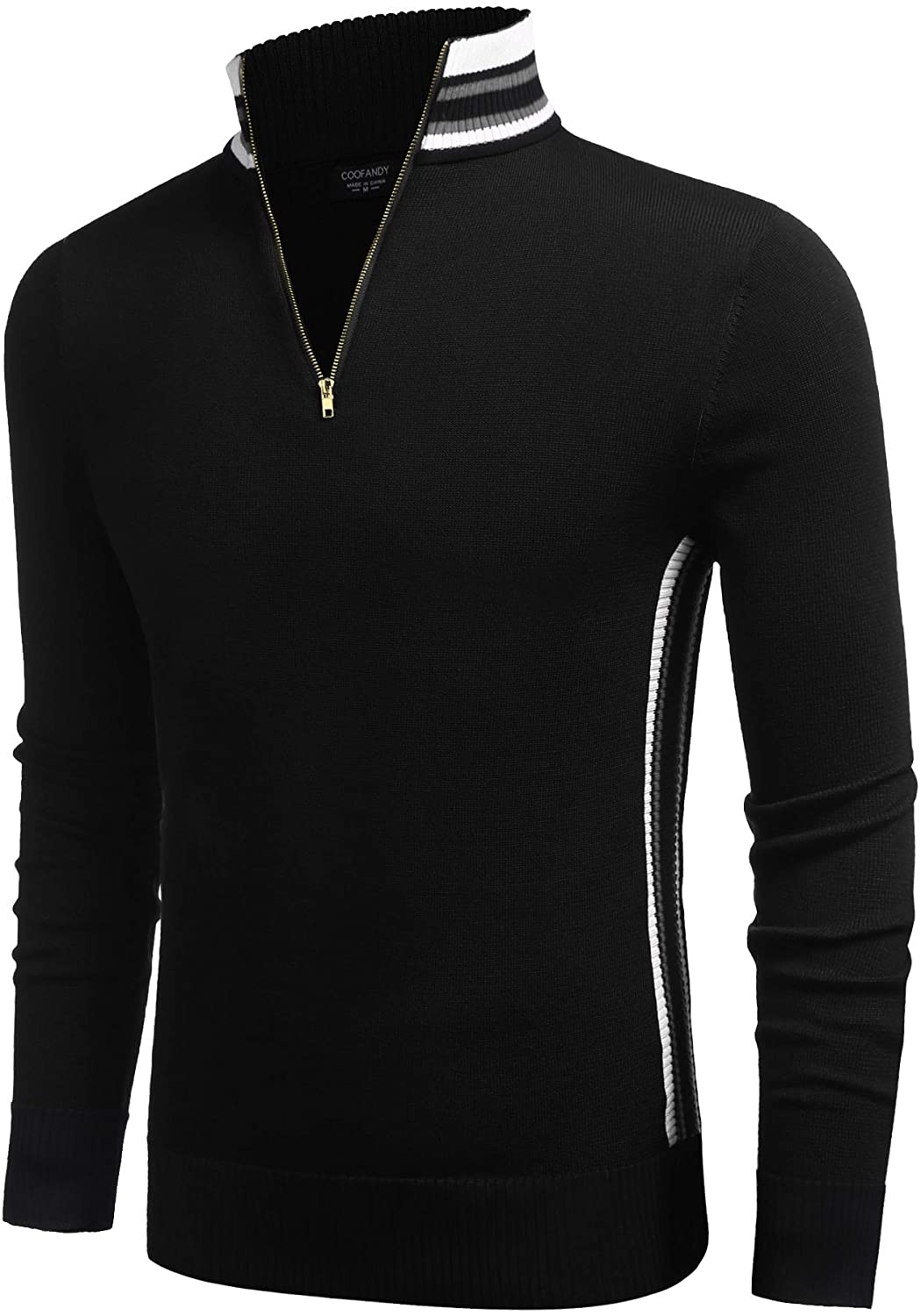 Men's Slim Fit Black Quarter Zip Pullover Polo Sweater