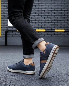 Men's Blue PU Leather Casual Walking Shoes