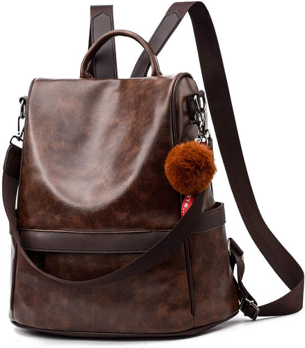 Soft Brown Faux Leather Waterproof Backpack
