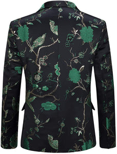 Men's Tuxedo Green Floral 2pc Long Sleeve Formal Suit
