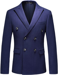 Men's Pinstripe Navy Charming 3pc Double Breasted Formal Suit