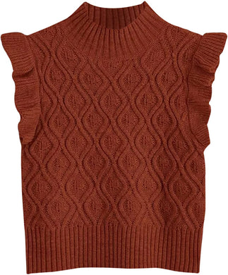 Rusted Ruffle Armhole Casual Mock Neck Sweater Vest
