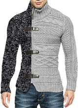 Load image into Gallery viewer, Men&#39;s Black/Grey High Collar Buckle Long Sleeve Color Block Sweater