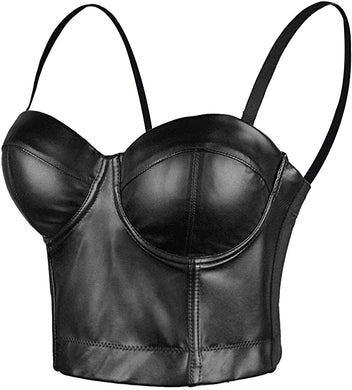 Black Faux Leather Sweetheart Corset Crop Top