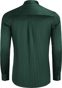 Men's Luxury Army Green Satin Shiny Button Up Dress Shirt