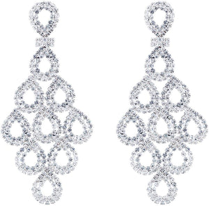 Sparkling Rhinestone Teardrop Silver Crystal Dangle Earrings