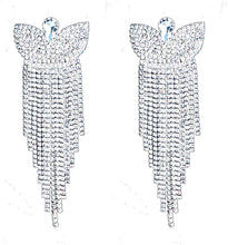 Load image into Gallery viewer, Sparkling Rhinestone Butterfly Tassel Silver Crystal Dangle Earrings