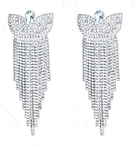 Sparkling Rhinestone Butterfly Tassel Silver Crystal Dangle Earrings