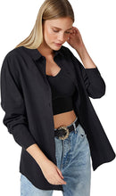 Load image into Gallery viewer, Loose Fit City Chic Black Long Sleeve Button Down Blouse