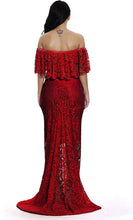 Load image into Gallery viewer, Maternity Ruffles Lace Wine Red Off Shoulder Long Maxi Dress