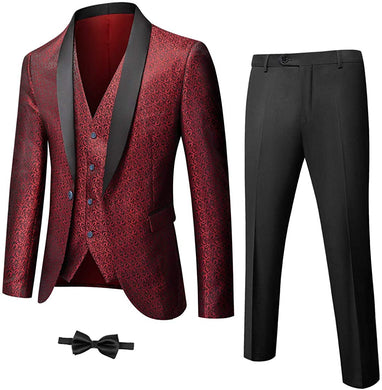 Shawl Collar Red Floret One Button Tuxedo 3 Pieces Men's Suit