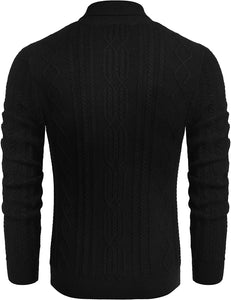 Shawl Collar Black Pullover Cable Knitted Men's Sweater