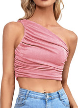 Load image into Gallery viewer, Black Ruched One Shoulder Crop Top