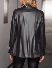 Load image into Gallery viewer, Black Faux Leather Double Breasted Long Sleeve Jacket