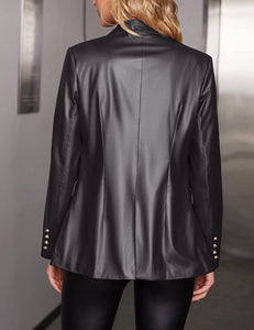 Black Faux Leather Double Breasted Long Sleeve Jacket