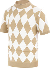 Load image into Gallery viewer, Men&#39;s Khaki Diamond Pattern Mock Neck Short Sleeve Sweater