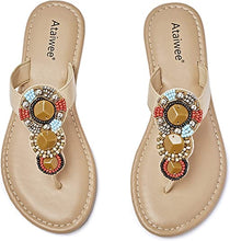 Load image into Gallery viewer, Summer Beaded Embellished Vegan White Casual Flat Sandals