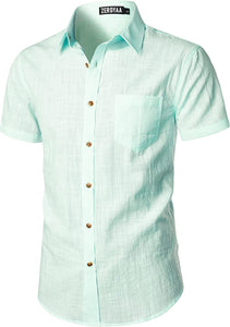 Men's Black Linen Button Up Short Sleeve Shirt