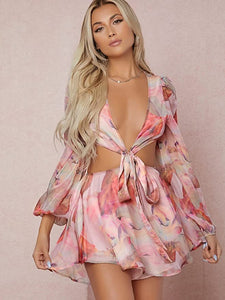 Annabelle Pink Chiffon Cut Out Shorts Romper