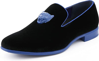 Men's Black/Blue Gold Tiger Head High Quality Velvet Loafer Dress Shoes