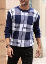 Load image into Gallery viewer, Men&#39;s Blue Plaid Long Sleeve Casual Sweater