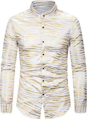 Men's Gold & White Animal Striped Long Sleeve Dress Shirt