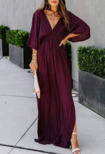 Load image into Gallery viewer, Bohemian Red Wine Kimono Sleeve Maxi Dress