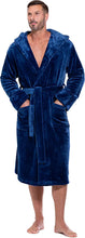 Load image into Gallery viewer, Men&#39;s Navy Blue Long Fuzzy Long Sleeve Hooded Robe