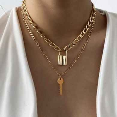 Collar Choker Gold Key Pendant Lock Chain Necklace