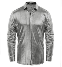Load image into Gallery viewer, Men&#39;s Metallic Gold Long Sleeve Button Up Dress Shirt