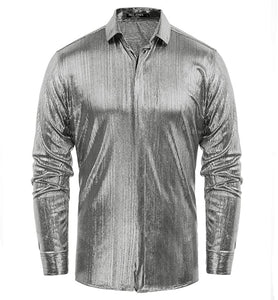 Men's Metallic Gold Long Sleeve Button Up Dress Shirt