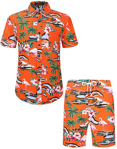 Men's Pink Short Sleeve Watermelon Printed Shirt & Shorts Set