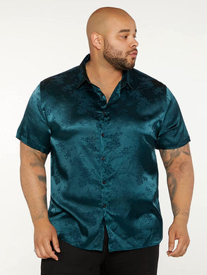 Men's Big & Tall Satin Hunter Green Floral Shirt
