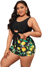 Load image into Gallery viewer, Lemon Print Black High Waisted Crop Top Plus Size Swimsuit