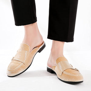 Men's Velvet Leather Beige Loafer Slip-on Dress Shoes