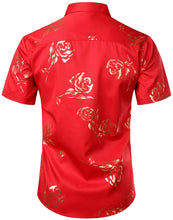 Load image into Gallery viewer, Slim Fit Hipster Rose Printed Button Down Short Sleeve Shirt